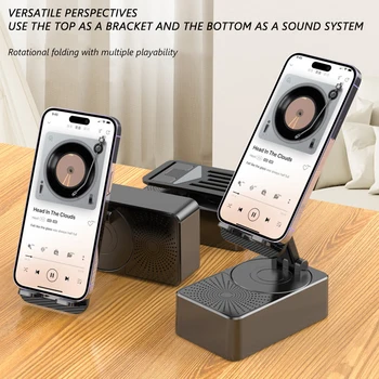 2-in-1 naujovė Belaidis garsiakalbis su telefono laikikliu Turtingas stereofoninis žemųjų dažnių muzikos garsiakalbis namų biurui