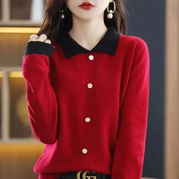 2023 Žiema Moterų golfo apranga Korėjos golfas Moteriški atlapai megzti marškinėliai Golfo drabužiai Aukštos kokybės moterų mados golfo megztinis 골프니트