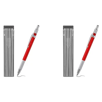 2X Suvirintojų pieštukas su 24PCS sidabro dryželių papildymais, metalo žymeklio mechaninis suvirinimas pieštukų pipemonteriai, gamyba, raudona