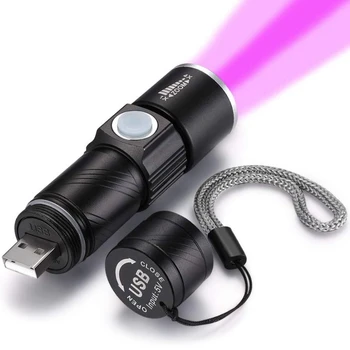 395Nm UV šviesos žibintuvėlis Juodasis žibintuvėlis USB įkraunamas LED žibintuvėlis Ugniagesys Patikrinimas Naminių gyvūnėlių šlapimo degiklio lempa
