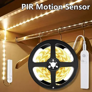 5M PIR LED judesio jutiklis LED juostinė lempa 5V LED po spintele Lempos juostos juostelė Diodo lemputė Baterija maitinamas televizorius Foninis apšvietimas