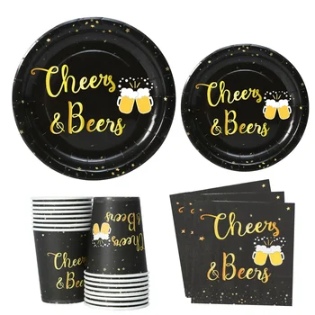 Black Stamping Gold vienkartiniai indai, cheer & alus, servetėlių lėkštė, gimtadienio vakarėlio dekoras, vaikų ir suaugusiųjų reikmenys