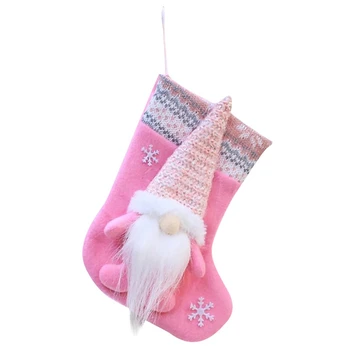 Madingos kalėdinių dovanų kojinės Pliušinis kalėdinių saldainių dovanų maišelis Kalėdų eglutės dekoravimas Namų dekoravimas Rožinė