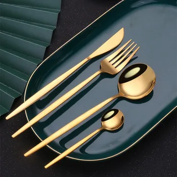 Portugališkas stalo įrankių rinkinys valgomojo stalui, nerūdijančio plieno indai, peilis, šakutė, šaukštas, vakarietiškas kepsnys, 4 vnt