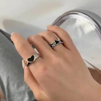 Retro elegantiškos merginos Rodomojo piršto žiedas Geometrinis vestuvių vakarėlis Moteriški žiedai Širdies grandinėlės žiedas Korėjietiško stiliaus širdies sukraunami žiedai
