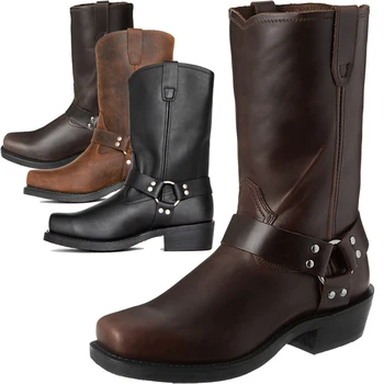 Retro kaubojiški batai Vyrai Mid Calf Western Boots Vyrai Pu odiniai batai Man Slip On Shoes Žieminiai riterio batai Bateliai plius dydis 39-48