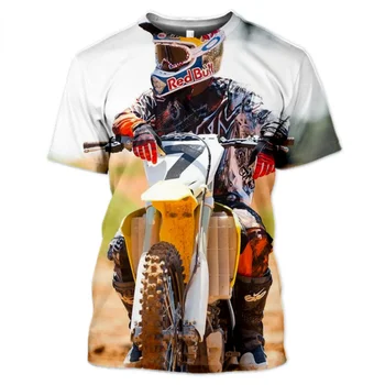 Vasara Vyriški marškinėliai Motokroso lenktynės 3D spausdinti marškiniai Laisvalaikio mada Motociklas Trumpomis rankovėmis Gatvės tendencija Didelis dydis O Kaklo viršus