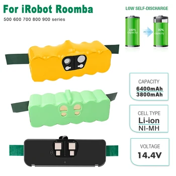 6400mAh 3800mAh įkraunama baterija iRobot Roomba 500 600 700 800 900 14.4 V 620 650 770 780 580 baterijos Dulkių siurblys