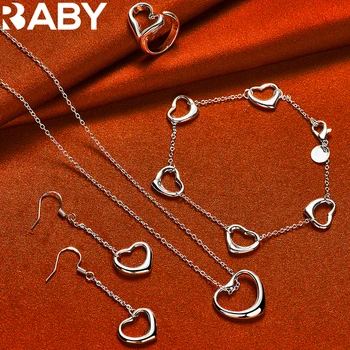 925 Sterling Silver for Lady Women Wedding Gifts Charm Romantic Heart Necklace Drop Earring Bracelet Fashion Jewelry Set
