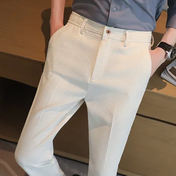 Elastic Slim Male Suit Kelnės Pavasarinės aukštos kokybės Vienspalvės viso ilgio verslo laisvalaikio oficialios kelnės 29-38