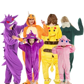 Gengar Snorlax kostiumas vaikams Apranga Pokemon Pika Cosplay Kigurumis Vaikas Viso kūno Pijama Kalėdų anime vientisa pižama
