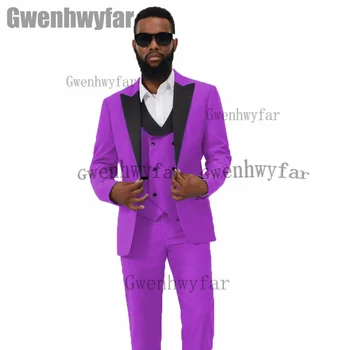 Gwenhwyfar Vyriški vestuviniai kostiumai High Qaulity Mens 3 dalių laisvalaikio kostiumas Peak Lapel Elegantiškas kostiumas Groomsmen Smokingai(Švarkas+Liemenė+Kelnės)