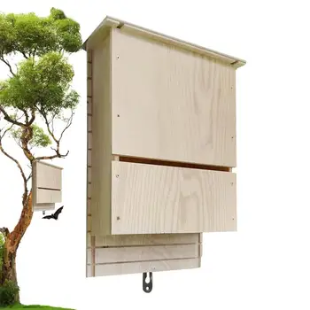 Lauke šikšnosparnių dėžė Medinė lauko šikšnosparnių buveinių dėžutė Daugkartinio naudojimo medinis šikšnosparnių lizdas žiemojimui Šikšnosparnių dėžutės namas Medinis dekoras sodui