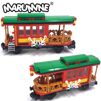 Marumine Christmas Tour Car MOC Bricks Set Sightseeing Train City Street View Scence Build Blocks Construction Model Kit Pasidaryk pats žaislas