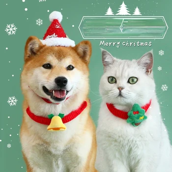 megzti kačių antkakliai Mielas Kalėdų senelio raštas Augintinio lankelio varpelio antkaklis šunų katėms Priedai Reikmenys Šventinis kalėdinis šuns antkaklis