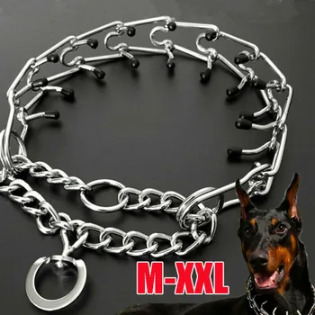 Metalinis šunų dresūros antkaklis nuimamas naminių gyvūnėlių grandžių grandinė reguliuojamas nerūdijančio plieno smaigalio vėrinys su patogiu guminiu antgaliu