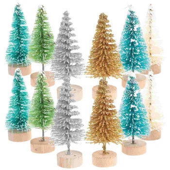 Mini eglutės Dirbtinės spalvingos medinės pagrindo eglutės Netikri sniego šalčio medžiai šventėms Banketų kalėdinis vakarėlis