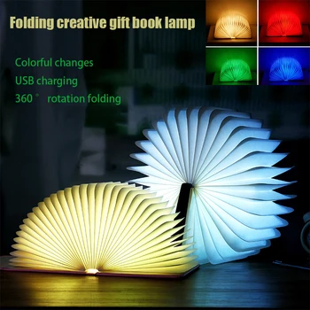 Sulankstoma knygų lempa LED Creative Night Light 5 spalvų USB įkrovimas Nešiojamas medinis magnetinis stalas Šviesos dekoravimas Studento dovana