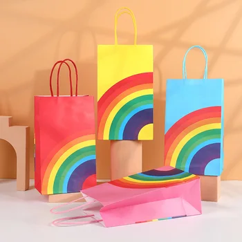 10Vnt/Lot Rainbow saldainių maišeliai 13x8x22cm Dovanų pakavimo maišeliai Vestuvių gimtadienio šventės dovanų maišeliai Sutirštinti popierinius pakavimo maišelius