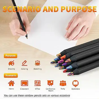 12 spalvų vaivorykštinis pieštukas Ryškus įvairiaspalvių medinių vaivorykštės pieštukų rinkinys suaugusiems vaikams 12 spalvų pasirinkimas piešimui