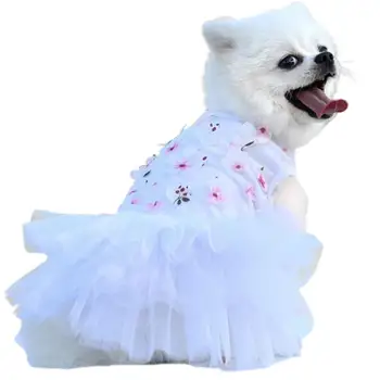 1Pc Šunų suknelė Gėlių tinklelis Mielas šuniukas Princesės suknelė Naminių gyvūnėlių drabužiai Kačių vakarėlio kostiumas Minkštas naminių gyvūnėlių tinklelis Suknelė Patogus gėlių dekoras