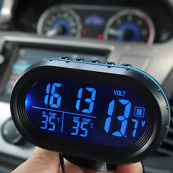 2 in 1 12V / 24V skaitmeninis automatinis automobilio termometras + automobilio akumuliatoriaus voltmetro įtampos matuoklio testeris monitorius + elektroninis laikrodžio karštas pardavimas