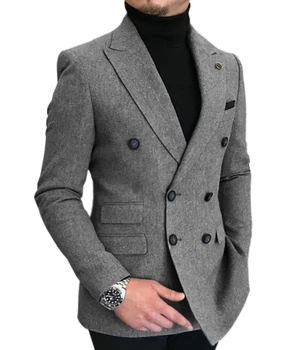 2023 Fashion Tweed Vyriškas paltas Kostiumas Homme Peak Lapel Vestuvių jaunikis Vyriški kostiumai Slim Fit Man Tuxedos Blazer Man Striukė Tik 1 vnt