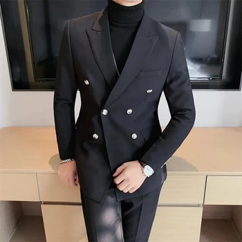 2023 Vyriškas dvivietis verslo kostiumas plonas vientisos spalvos europietiškas ir amerikietiškas paprastas vyriškas kostiumas švarko viršus vyriškas kostiumas
