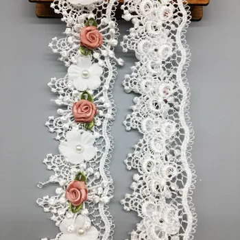 20vnt 3D rožių gėlių perlų tinklelis siuvinėtas nėrinių apdaila juostelės audinio siuvimo amatas Patchwork rankų darbo 