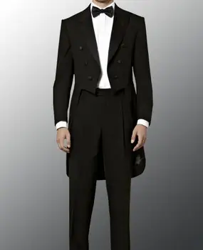 2Pieces Tailcoat Juodi kostiumai (JacketPantBowtie) Mada Elegantiškas Terno Masculino Pagal užsakymą Vyriški kostiumai Nauji Atvykėliai Aukšta kokybė