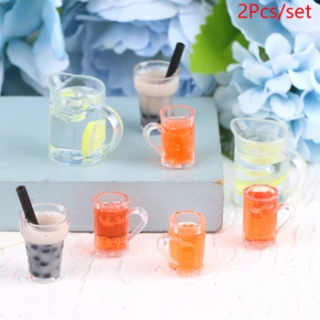 2Vnt 1:12 Lėlių namelis Miniatiūrinis perlų pieno arbatos gėrimo puodelis Citrinų/apelsinų sulčių modelis Vaikai apsimeta žaisdami žaislinių lėlių namų aksesuarus