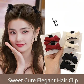2vnt/rinkinys Mažas lankas plaukų segtukas moterims mergaitėms Korėjietiškas saldus mielas juodas raudonas dvisluoksnis satino kirpčiukai plaukų nagų plaukų stiliaus aksesuarai