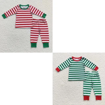 Baby Boy Girl Christmas Red Green Dryžuota apranga Mažylis Miego drabužiai Vaikai ilgomis rankovėmis Margaspalvių marškinių komplektas Kelnės Vaikiškos pižamos