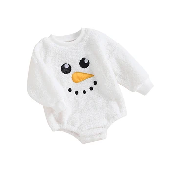 Baby Girl Boy Christmas Snowman Apranga 3 6 9 12 18 Month Fleece ilgomis rankovėmis Romper smėlinukas Rudens žieminiai drabužiai