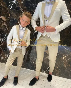 Berniuko oficialūs kostiumai vakarienei Gėlių rašto švarkas Vaikiški smokingai Maži vaikiški kostiumai vestuviniams prom drabužiams (švarkas+liemenė+kelnės)