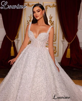 Blizgančios blizgančios vestuvinės suknelės 2023 Spagečių perlai Vestuvinės suknelės moterims Mielosios nuotakos Suknelės Vestido De Casamento