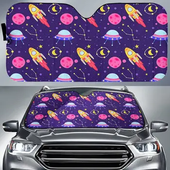 Cartoon Space Rocket Pattern Auto Windshield Sunshade Car Sun Shade sulankstomi blokai UV skydelis Skydelis Apsauga nuo karščio Priedai