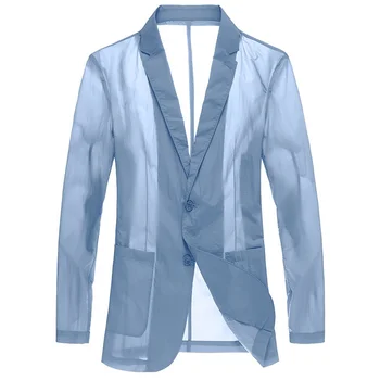 Casual Blazer Men Slim Fit Summer Man Suit Jacket 2023 Free Delivery ilgomis rankovėmis kremas nuo saulės Plonas singlas naujai madai