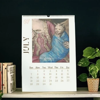 Cat sieninis kalendorius 2024,2024 Juokingas renesansinis kačių kalendorius, kabantis sieninis kalendorius, 12 mėnesių kačių kalendoriai su bjauriais 21X30cm