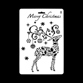 co231 12Dalys Kalėdiniai šablonai Daugkartinio naudojimo PET trafaretai vaikų kortelių tapybai