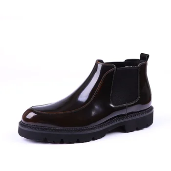 Deep Brown / Black Platform Vyriški kulkšnies batai Natūralios odos batai Vyriški verslo batai Chelsea