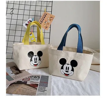 Disney Portable Lunch Box Cartoon Mickey Mouse Handbag Canvas Handbag Ladies Simple Fashion Outing Shopping Bag
