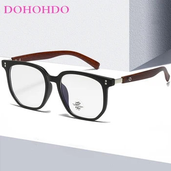 DOHOHDO Fashion Retro Kniedės Anti-Blue Light Moteriški akiniai Rėmeliai Medžio grūdai TR90 Kvadratas Vyrai Optiniai akiniai Moteriški akiniai