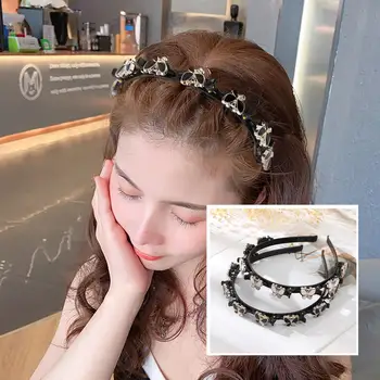 Fashion Non-Slip Butterfly Hairbands Rhinestone Headbands Double Bangs Clip Hair Bands for Women Girls Bezel Hair Accessories