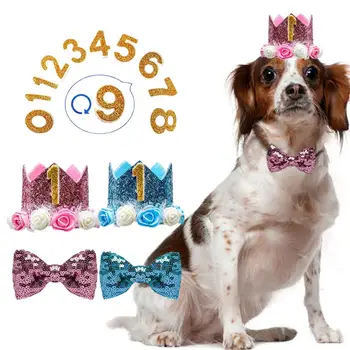 Felt 1 Set Birthday Party Pet Dog Princess Crown Hat with Neck Collar Long Lifetime Pet Dog Hat Ultralight Pet Supplies