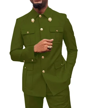 Gwenhwyfar Army Green Safari vyriški kostiumai Pagal užsakymą pagaminti švarkai Kelnės Normalus verslas Priežastinis vakarėlis Dainininkė Jaunikis Vestuvių prom