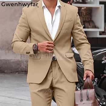 Gwenhwyfar Elegantiškas vyriškas verslo kostiumas Vieno mygtuko jaunikio oficialus vakarėlis Vyriški kostiumai 2 vnt.(Švarkas+Kelnės )Traje De Novio 2022