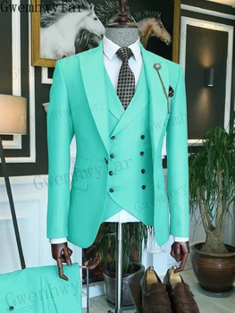Gwenhwyfar Geriausiai parduodamas Siuvėjas Vyriški kostiumai Slim Fit Peak Lapel 3 vnt Naujos mados elegantiškas oficialus verslo vestuvių kostiumų rinkinys