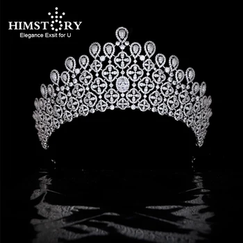 Himstory 2023 Nauja prabangi skaidrios spalvos nuotaka Tiara CZ Big Queen Crown Crystal Headhead Vestuviniai plaukų aksesuarai Papuošalai