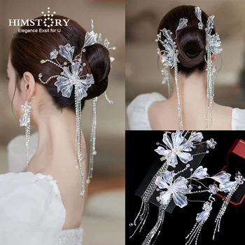 HIMSTORY Saldus skaidrus baltas skystas gėlių nuotakos plaukų segtukai Vestuviniai plaukų aksesuarai